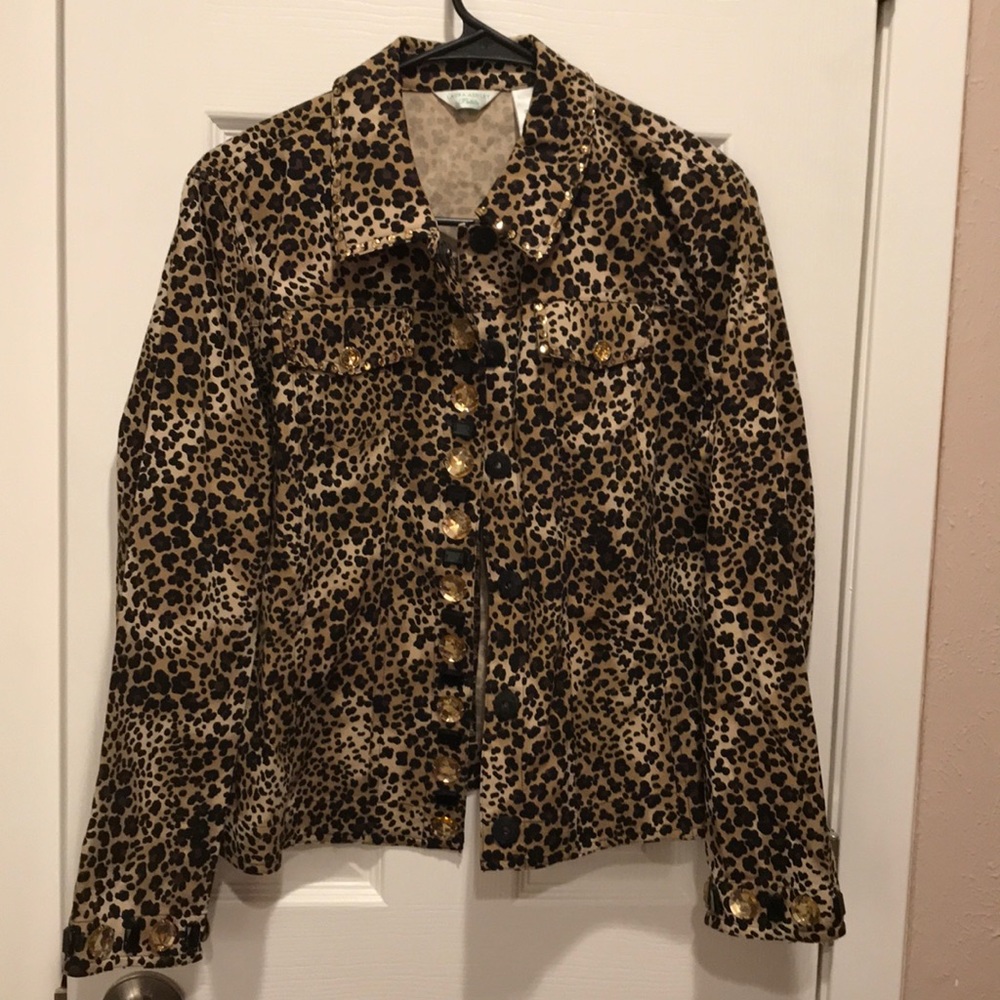 Petite jeweled cheetah jacket